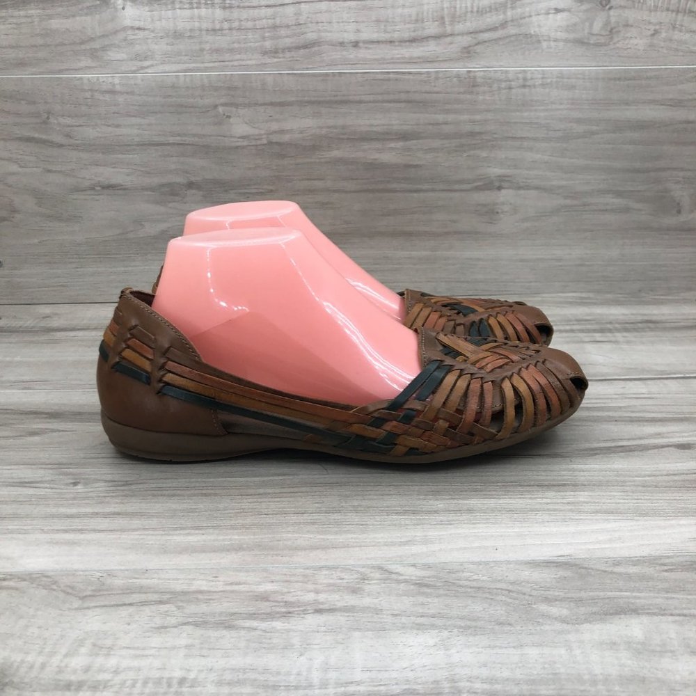 Natural Soul Huarache Flat Sandals Womena 9.5 Grandeur Brown Woven Leather Shoes